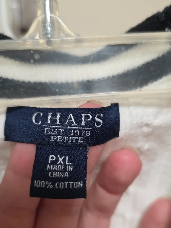 Classic White Cable-Knit Cardigan with Black Trim - Chaps Petite - Picture 2 of 8